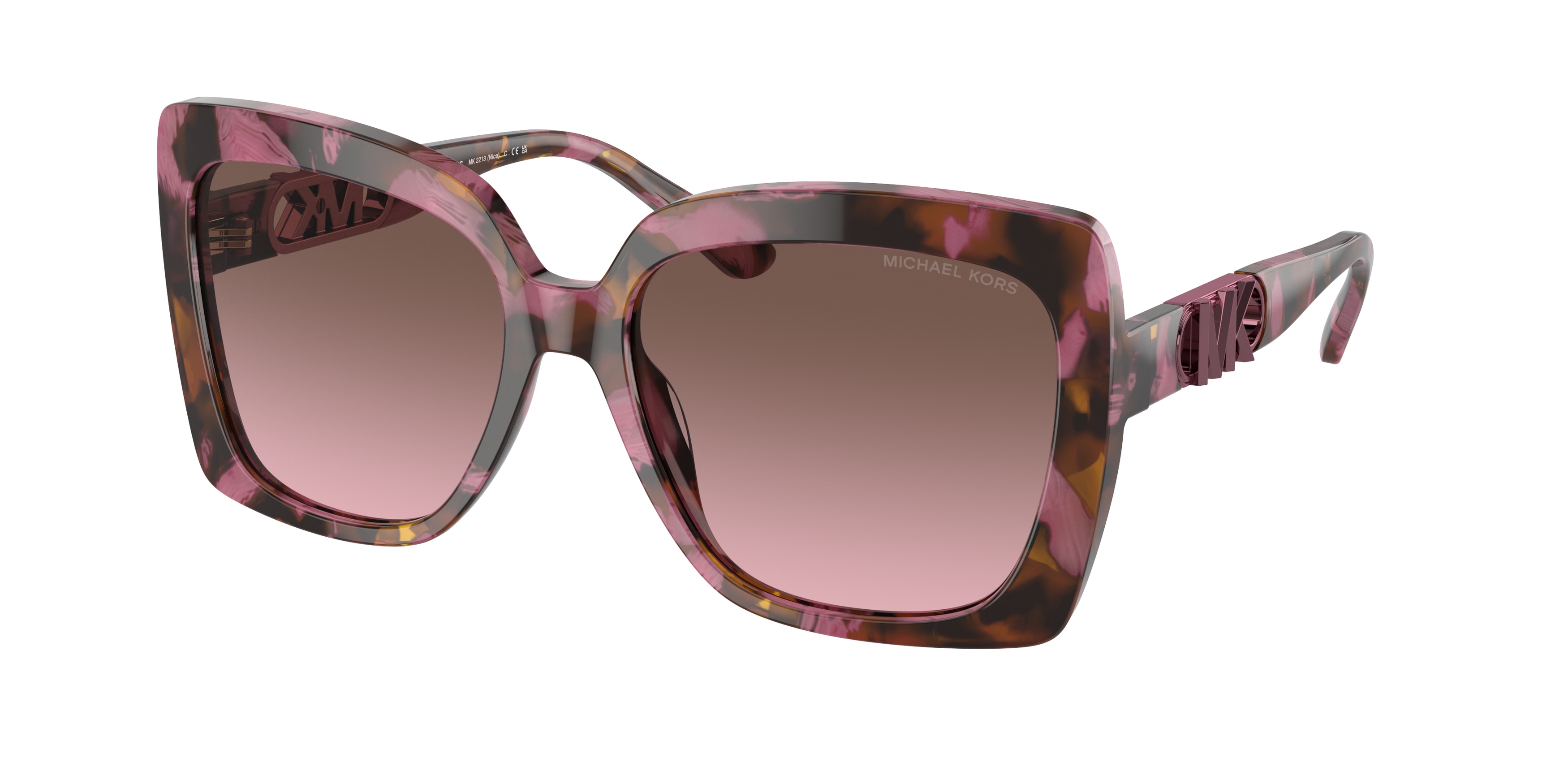 Michael Kors Damen MK2213 Nice 39989T Sonnenbrillen Acetat SchildkröTe Violett Quadratisch Normal Schattiert-image